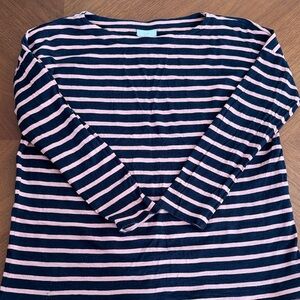 J. Jill Women’s Long Sleeve Shirt - Navy and Pink Stripes